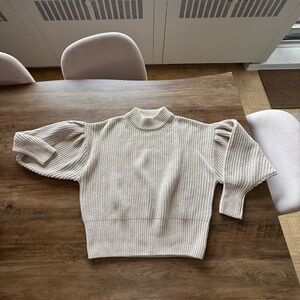 H&M Off-White Ribbed Turtleneck Sweater